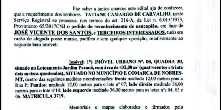 EDITAL PARA CONHECIMENTO DE TERCEIROS INTERESSADOS